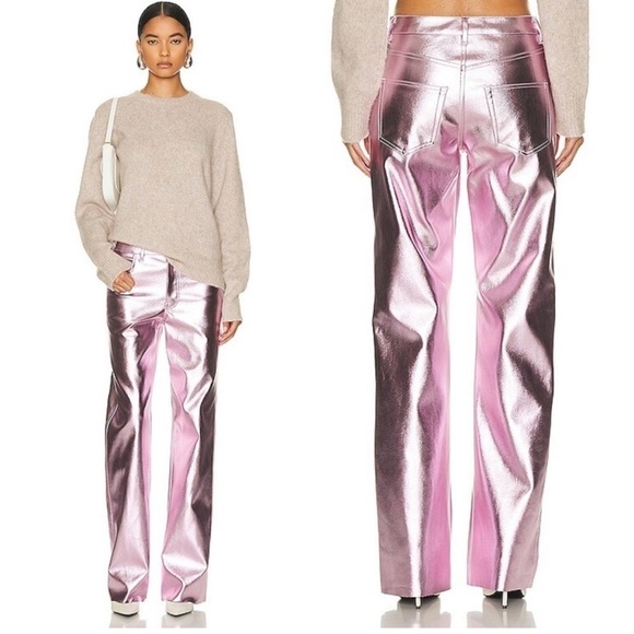 NWT ALIX NYC Jay Vegan Leather Straight-Leg Pants in Pink - Picture 1 of 12